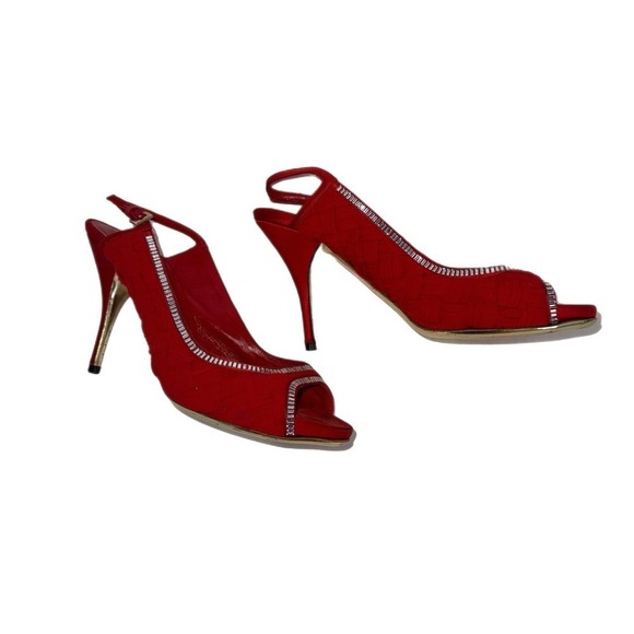 Valentino Garavani Red Slingback Peeptoe Heels Size 37 EU Size 7 US - Picture 1 of 11